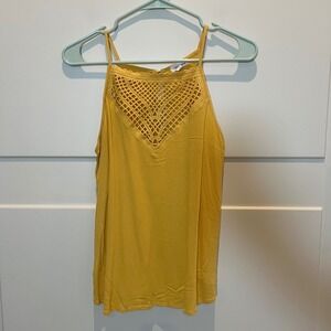 Eyeshadow Yellow Tank Top‎ Cami Women's Size L Sleeveless Crochet Boho Casual